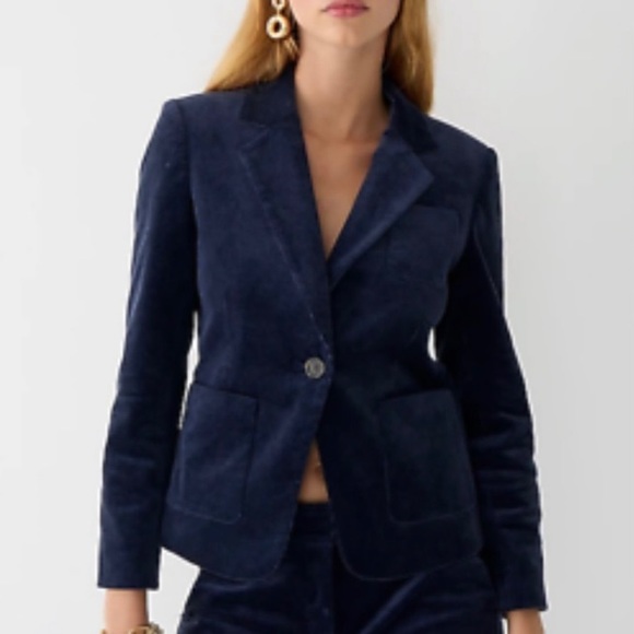 J Crew Womens Archie Patch-pocket Corduroy Blazer in Size 00 Navy Blue